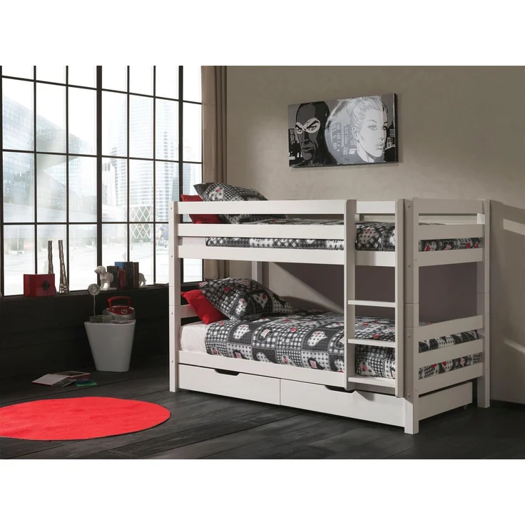 Vipack 'Pino' Etagenbett 90x200 cm, weiß, Kiefer massiv, inkl. Bettschubladen – Bild 1