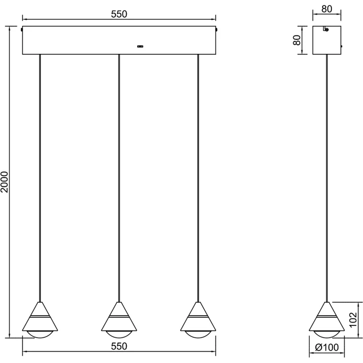 LED Pendelleuchte ROMEO höhenverstellbar, 3-flammig Schwarz, Breite 55cm – Bild 9