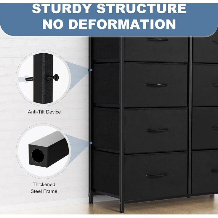 DUMOS Kommode für Schlafzimmer mit 7 Stoffschubladen, hohe Kommode Organizer für Kleidung, Schrank Kinderzimmer, Aufbewahrungsturm mit Schrank, Metallrahmen, Holzplatte, leichte Kinderzimmermöbel – Bild 7