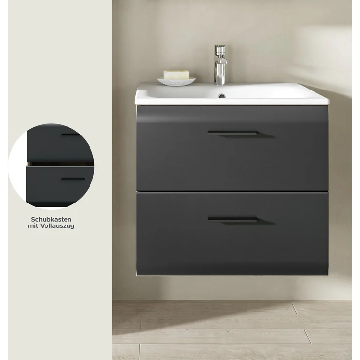 Waschtisch inkl. Waschbecken (B/H/T: 60x55x46 cm) in schwarz matt und Nox Oak Nachbildung – Bild 7