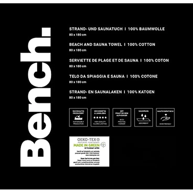 Bench Strand- und Saunatuch, Nature Inspired, 80x180 cm, 100 % Baumwolle, Velours, Mit Aufhänger, Farbe: Grau Tarnmuster, Art. Nr.: 6112608537 – Bild 7