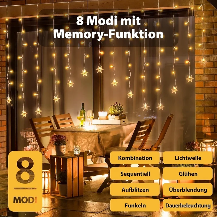 Salcar LED-Lichtervorhang 2M LED Schneeflocke Lichtervorhang Schneeflocken Lichterkette Außen, LED Weihnachtsdeko Fenster mit 9 Modi und Speicherfunktion, Warmweiß – Bild 2