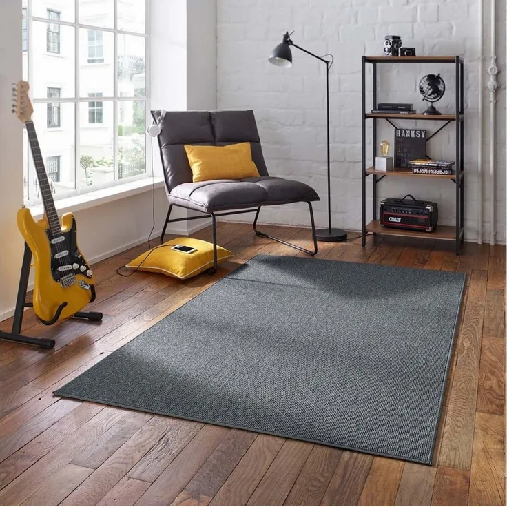 TaraCarpet Teppich Kurzflor-Teppich Joy Flachgewebe Schlingenteppich, rechteckig, Höhe: 4 mm, Flachflor Kurzflor uni anthr Wohnzimmer Schlafzimmer Esszimmer 080x150