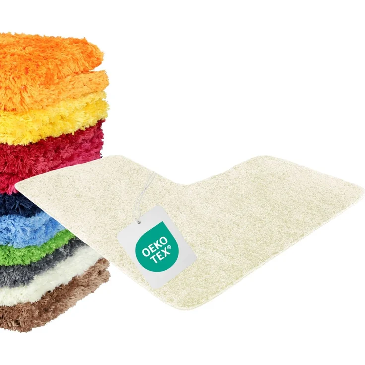 WohnDirect Eck-Badezimmerteppich L-Form 100x100 Creme – Badematte für Eckdusche rutschfest, Flauschiger Winkel-Badvorleger 50cm Breit, Waschbar & Fußbodenheizung