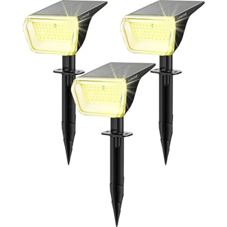 Linkind 60-Led Solar Strahler für außen Warmweiß 800Lm, Extra-lange Leuchtdauer & Intelligent Entladung, 3000K Solar Gartenleuchte mit Lade-Anzeige, IP67 LED Gartenstrahler Solarlichter, 3 Stück – Bild 2
