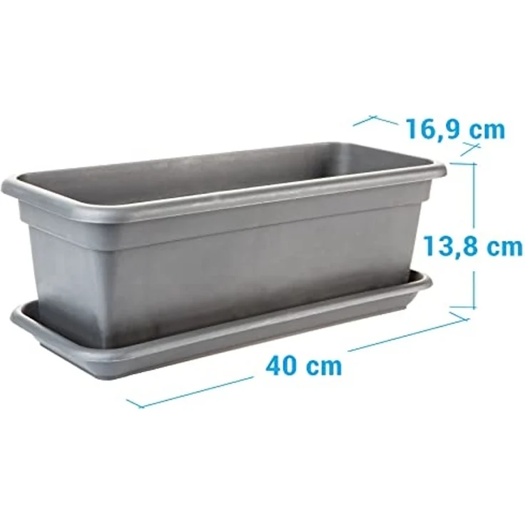 2friends Blumenkasten 6er-Pack, mit Untersetzer 40T x 17B x 14H cm, Balkon Blumenkasten in Anthrazit – Bild 2