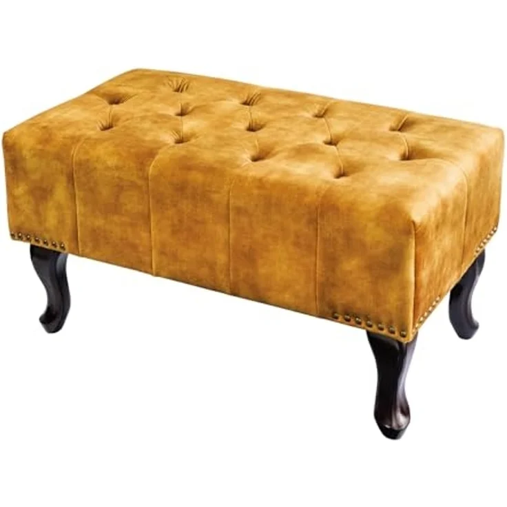 riess-ambiente Fußhocker CHESTERFIELD 80cm senfgelb / dunkelbraun (Einzelartikel, 1 St), Wohnzimmer · Samt · Wellenunterfederung · Chesterfield Design – Bild 1