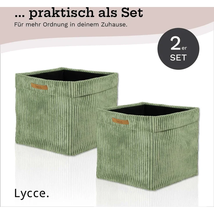 Lycce faltbare Aufbewahrungsbox, 2er Set - Cord, passend für Kallax Regal, abnehmbarer Bezug, robust, formstabil Salbeigrün 31x33x33cm – Bild 6