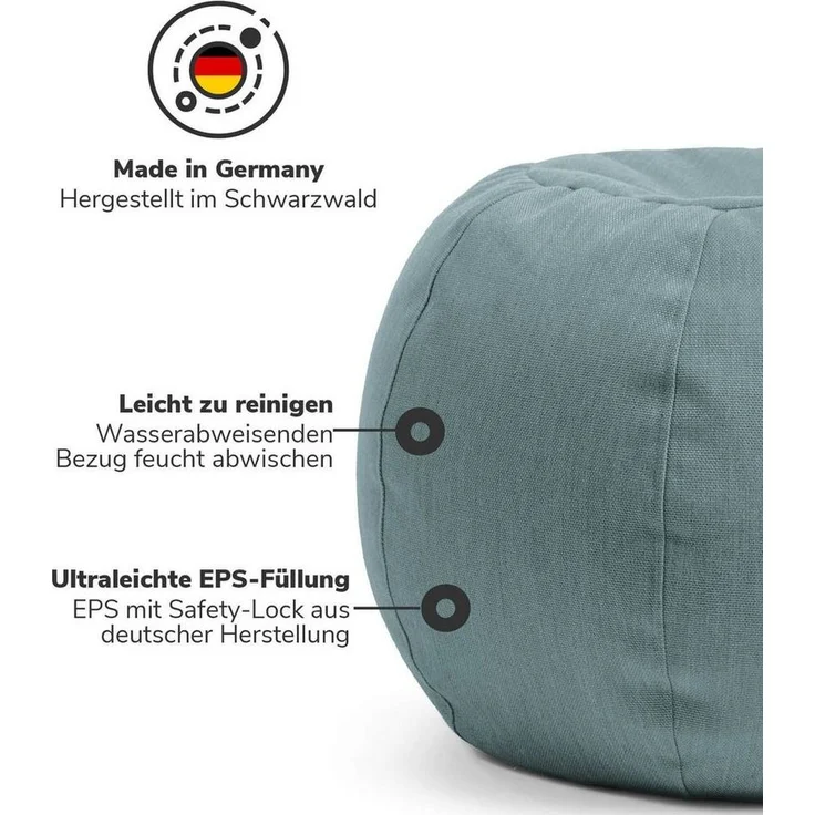mokebo Pouf Der Kugelige (für drinnen & draußen), Sitzhocker Outdoor, Fußhocker, Hocker & Sitzkissen eckig Himmelblau – Bild 3