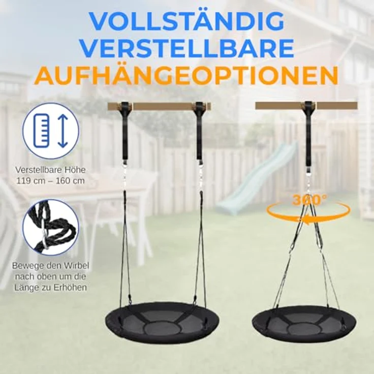SereneLife Nestschaukel Schwarz 100 cm – Runde Hängeschaukel für Kinder & Erwachsene mit gepolstertem Rahmen & wetterfestem Stoff Für Garten & Zimmer, 270 kg tragbar, Spielspaß & Entspannung – Bild 6