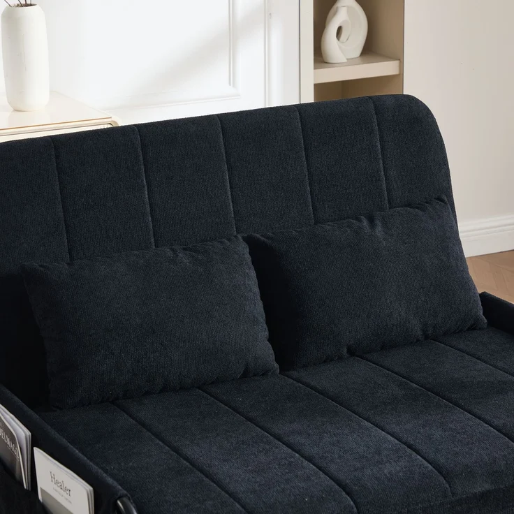 ZUBALIYA Schlafsofa 85x92 cm, mit Stauraum, mit Chenille - Bezug, mit breiten Armlehnen, mit Schaumstoffpolsterung, Schwarz – Bild 14