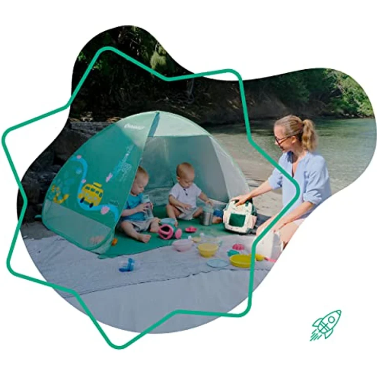 Badabulle Strandmuschel Safari mit UV-Schutz 50+, Strandzelt mit Pop-Up-System, 125 x 100 x 85 cm - Blau – Bild 2