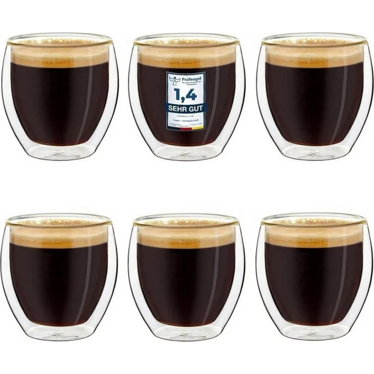 Creano Teeglas Doppelwandige Espresso-Gläser, Borosilikatglas, 6 Gläser