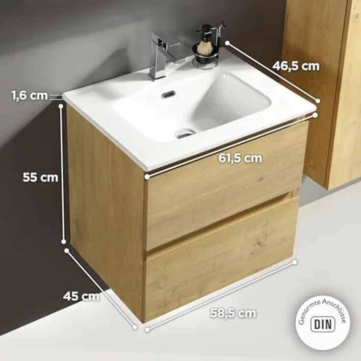 Alpenberger Badmöbel-Set - Badschrank Badezimmerschrank, (Waschbecken mit Überlauf, 2 Waschbeckenunterschrank Schubladen), Waschtisch mit Unterschrank 60 cm Breit – Bild 8