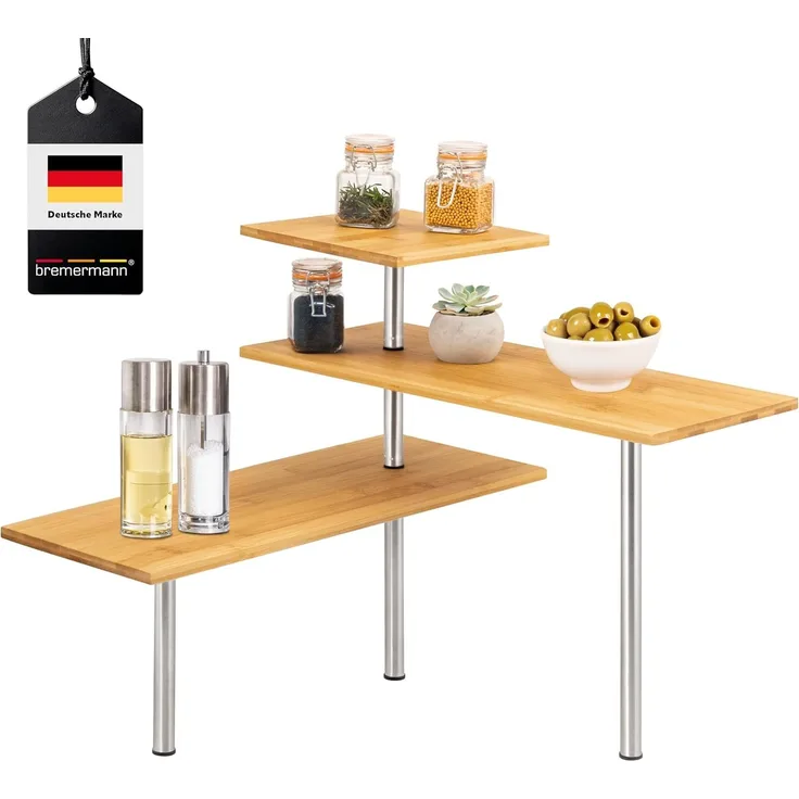 bremermann Küchenregal Bambus-Eckregal, Küchenregal, Material aus Bambusholz und Edelstahl