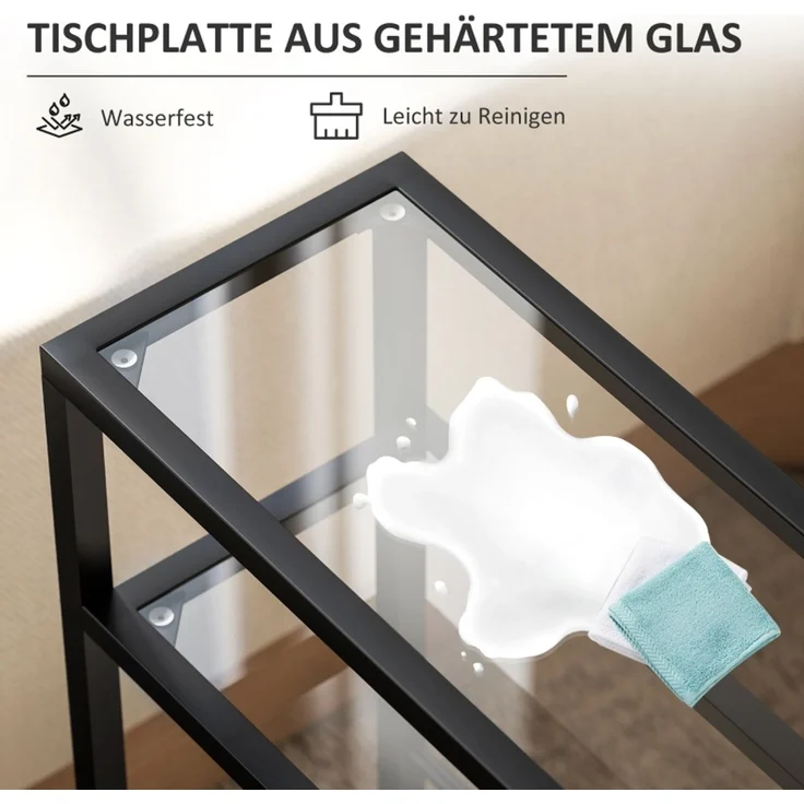 Beistelltisch 40 x 18 x 62 cm, mit Höhenverstellung, mit Bodenschonern, Möbelkonstruktion aus Glas, Schwarz – Bild 4