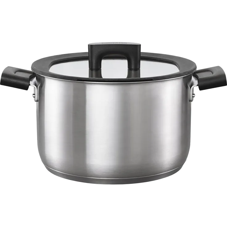 Fiskars Hard Face Kasserolle, mit Deckel, Kochtopf, Koch Topf, Edelstahl, Silber, 5 L, Ø 22 cm, 1052241
