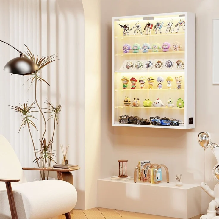 Hängevitrine 60x12x80 cm, Wandvitrine mit 6 verstellbaren Glasböden, LED-Beleuchtung und Sensor, Weiß – Bild 3