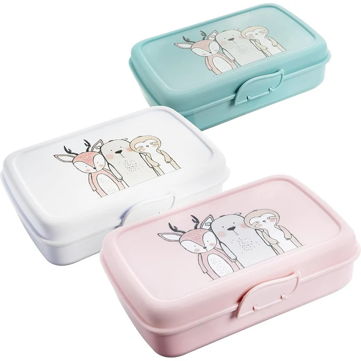 2friends Lunchbox 3er Set Brotdosen Lunchbox Kinder mit Trennfächern, Kunststoff, (21 x 13 x 7 cm), Brotdose Kinder mit Fächern 3 Farben mint/weiß/rosa – Bild 1