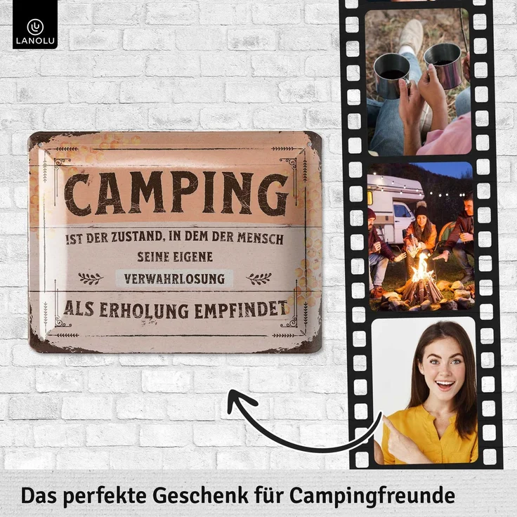 LANOLU Blechschild Camping Erholung - 15x20cm – Metall – Braun – 15209 – Bild 3