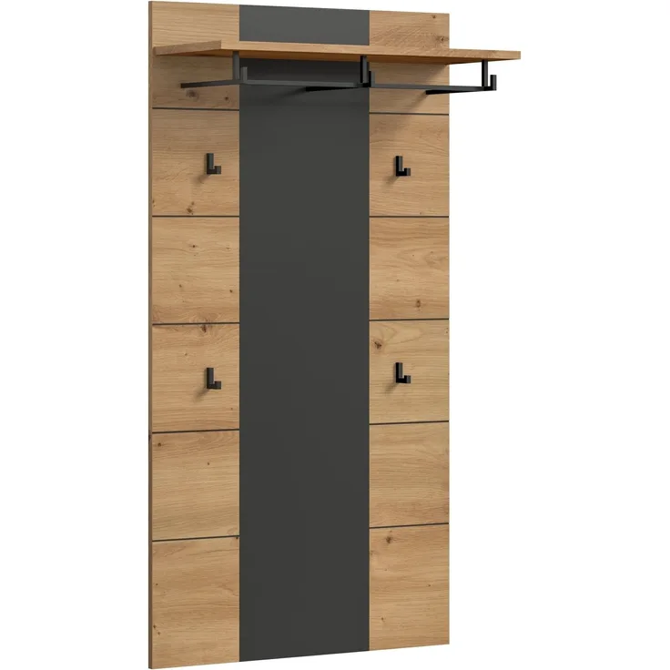 Garderobenpaneel >Canu< in Basalt Grau / Artisan - 141x80x29cm (BxHxT)