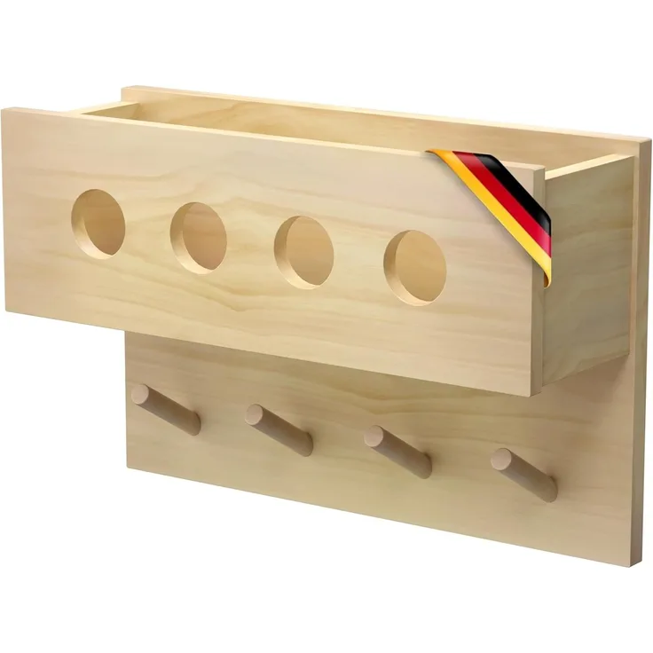 CADANI Garderobenpaneel WUBO Wandgarderobe für Kinder - Kindergarderobe - robust und stabil (Natur Kinderzimmer Garderobe nach Montessori, 1 St), aus hochwertigen Massivholz
