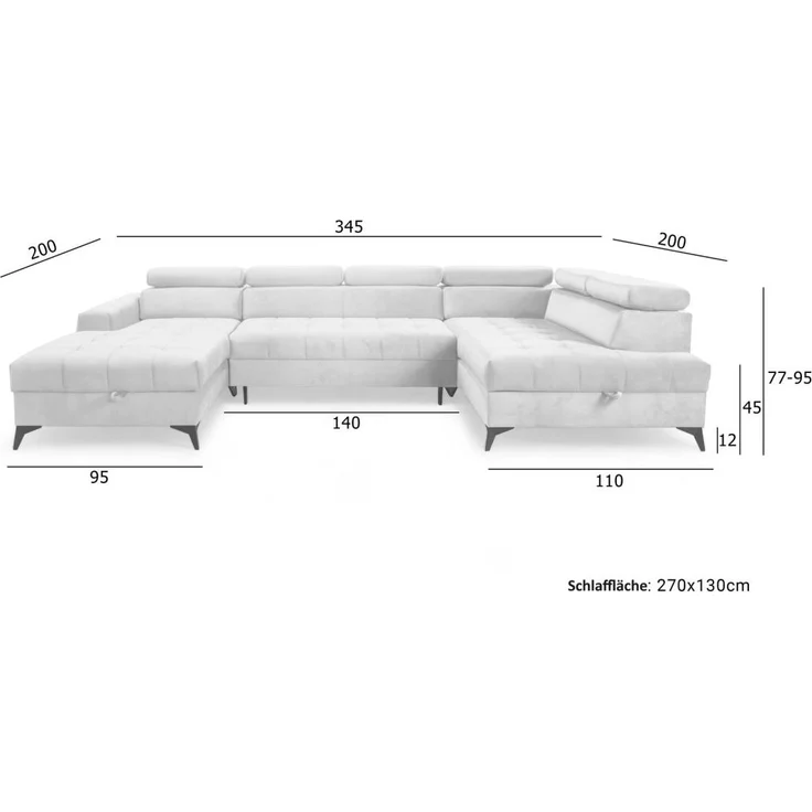 Wohnlandschaft Schlafsofa AGNESA Stoff Salvador Schwarz Ottomane Rechts – Bild 2