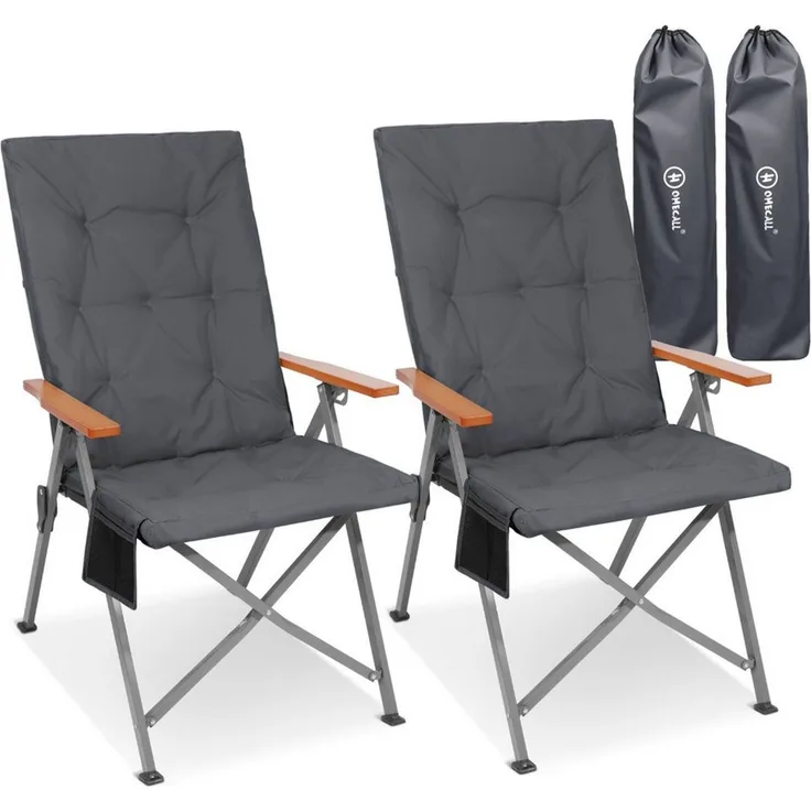 HOMECALL Campingstuhl Faltbar Hochlehner Luxus Klappstuhl mit 4,5cm Dicke Gepolstert (150kg Belastbar mit 3 Positionen Verstellbar Angelstuhl, 2 St), für Garten Balkon Wohnmobil