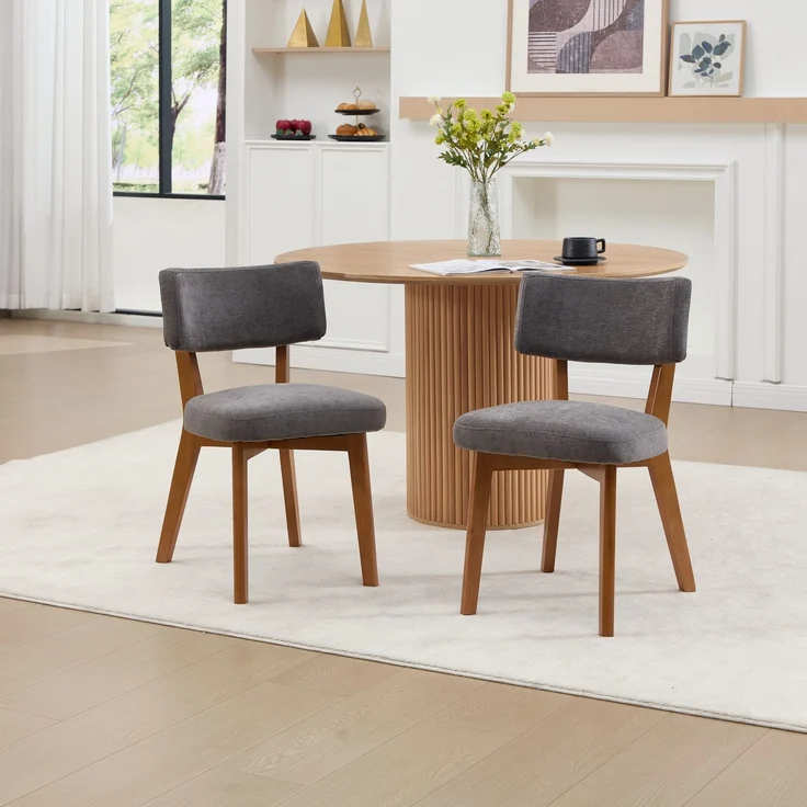 LVHOM 2er Set Esszimmerstühle Leinenstoff, Polsterstuhl aus Massivholz, belastbar bis 200 kg, Stuhl für Esszimmer, Homeoffice & Wohnzimmer, Grau – Bild 2