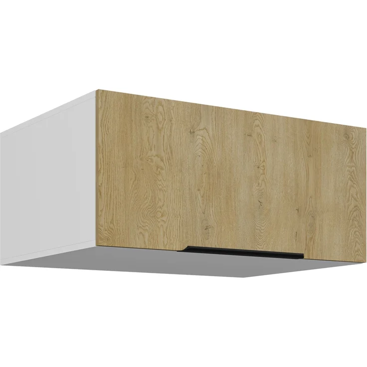 Aufsatzschrank Hochschrank 80 cm CREMONA Eiche hell + Weiß matt Küchenzeile Küchenblock Küche – Bild 1