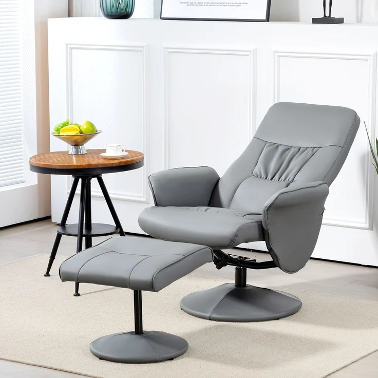 HOMCOM Relaxsessel, Metall, Kunstleder, Hellgrau, 81L x 76B x 101H cm – Bild 2