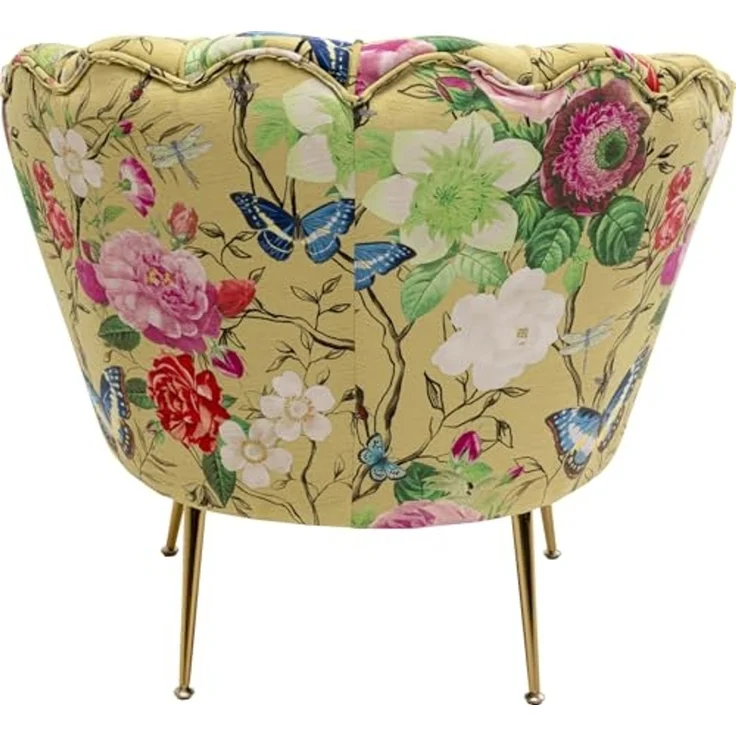 Kare Design Sessel Lily Gold Flower Fever, Gelb, 77 x 85 x 78 cm, Relaxsessel, Blumenmotiv, Samtoptik, Wohnzimmer – Bild 4