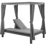 Juskys Doppel Loungebett Kreta - Gartenliege für 2 Personen - Dach & Rückenlehne verstellbar - Sonnenliege für Terrasse, Garten & Balkon - Liege Grau