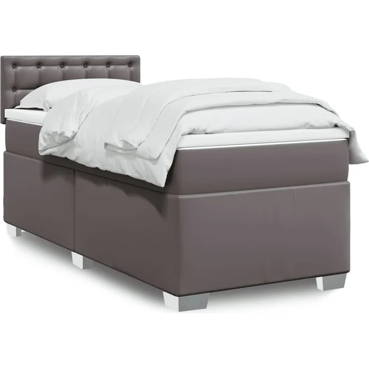 vidaXL Boxspringbett mit Matratze Grau 100x200 cm Kunstleder 3288410 – Bild 1