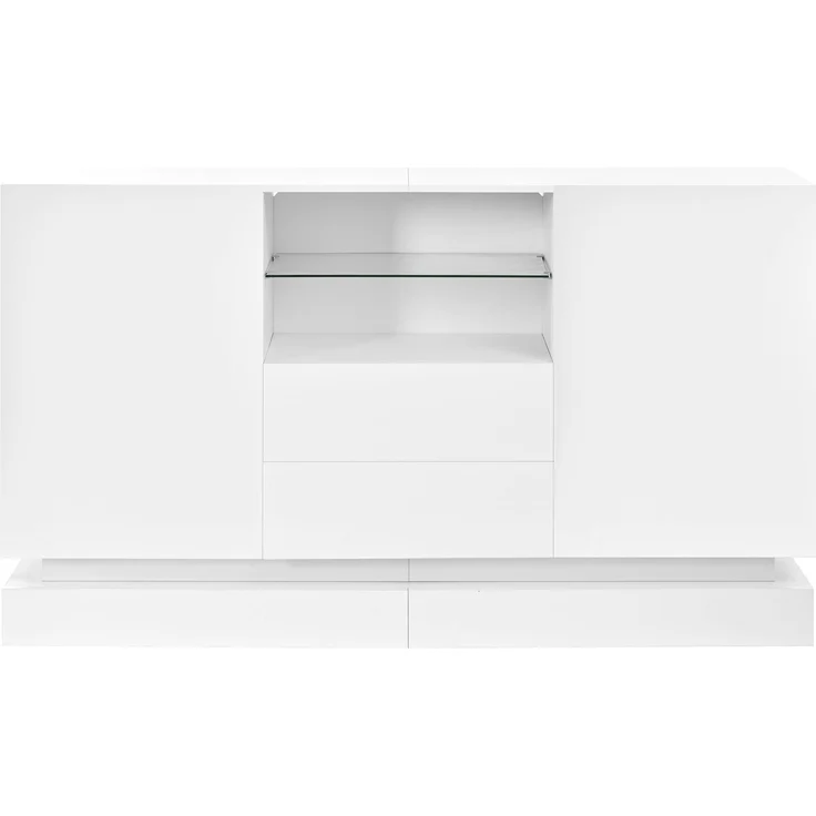 ZUBALIYA Sideboard 140x40x80 cm, mit LED-Beleuchtung, Hochglanz, mit 2 Türen, aus Spanplatte, Weiß – Bild 23