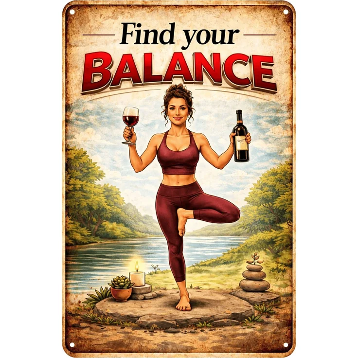 AstraDesign Blechschild 20x30cm - Find Your Balance Yoga Wein Spruch Schild – Metall – Mehrfarbig – AD0429 – Bild 1
