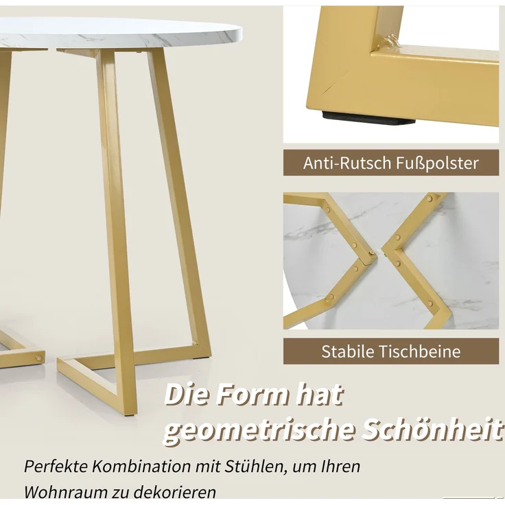 Essgruppe 5-teilig rund Ø80 cm mit modernem Marmortisch & 4 Samtstühlen, elegantes Küchen- und Esszimmer Set – Bild 3