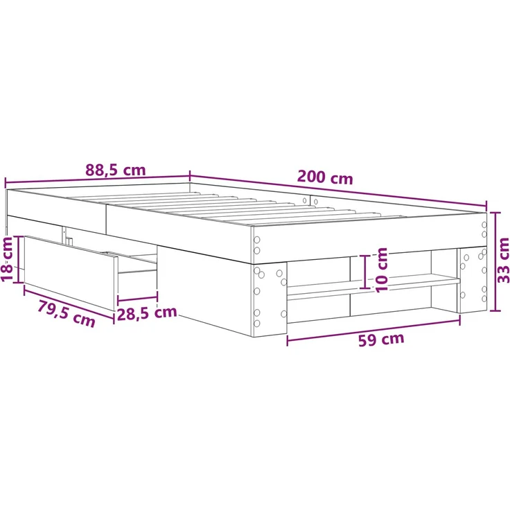 vidaXL Bettgestell mit Stauraum Betongrau 80 x 200 cm Holzwerkstoff 3429690 – Bild 11