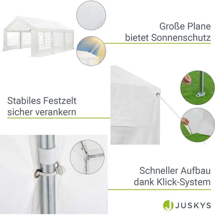 Juskys 'Gala' Partyzelt, UV-Schutz Plane, flexible Seitenwände, Polyethylen weiß, 400 x 600 x 300 cm – Bild 5
