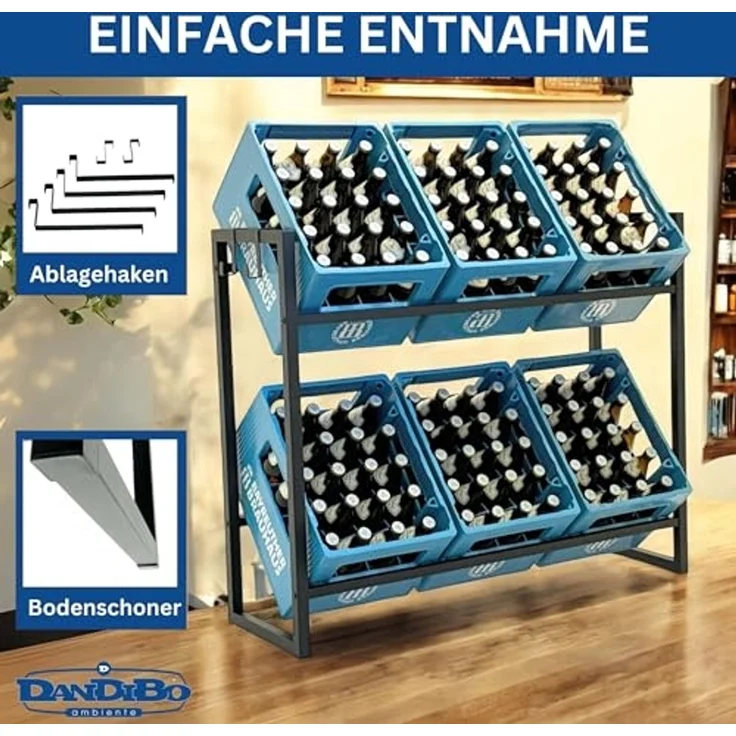 DanDiBo Getränkekistenregal 6 Kisten mit Gitter Haken 100 cm Metall 96598 Getränkeregal Kistenregal Getränkekistenhalter – Bild 3