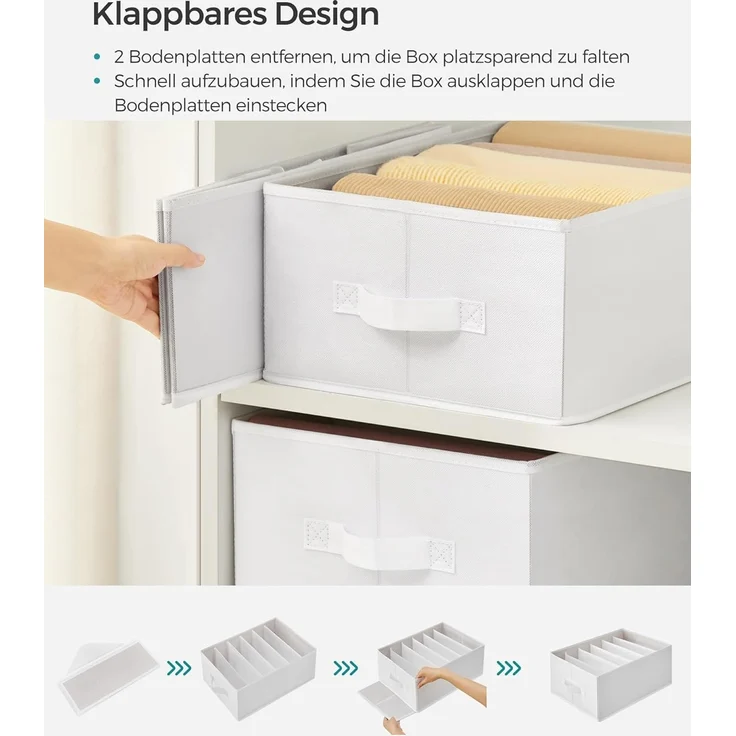 SONGMICS Kleiderschrank-Organizer 4er Set, Aufbewahrungsbox 6 Fächer, Schubladen-Ordnungssystem, Ordnungsboxen faltbar, 42 x 30 x 17 cm, für Hosen, Kleidung, wolkenweiß RUSDE009W04 – Bild 6