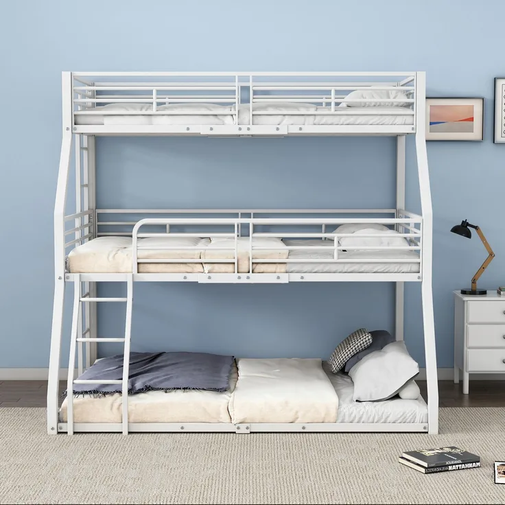 Bett 90x200 cm Dreifach-Etagenbett aus Metall – platzsparend, sicher und robust