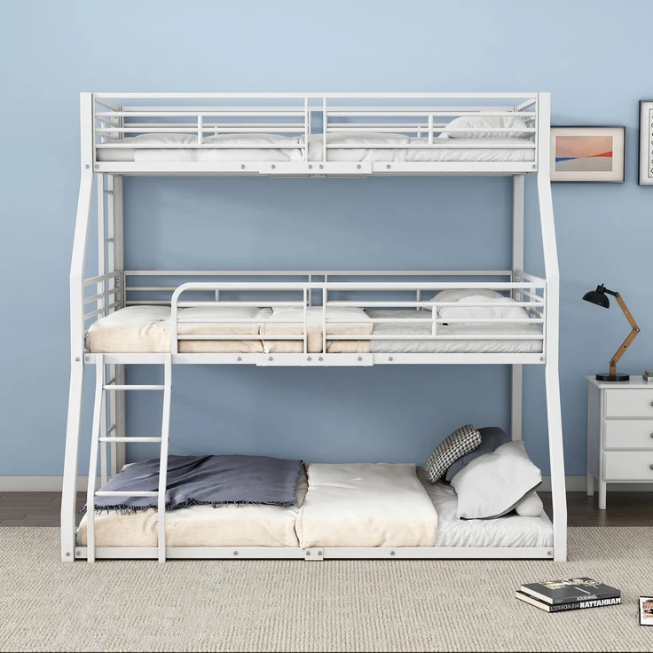 Bett 90x200 cm Dreifach-Etagenbett aus Metall – platzsparend, sicher und robust – Bild 1