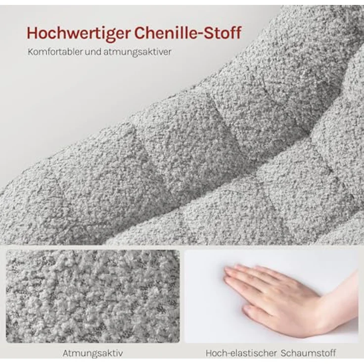 WOLTU Schminktisch Stuhl Hocker für Schminktisch, Schlafzimmer & Esszimmer - Höhenverstellbar, 360° Drehbar mit Rückenlehne, aus Bequemer Chenille, Grau – Bild 5