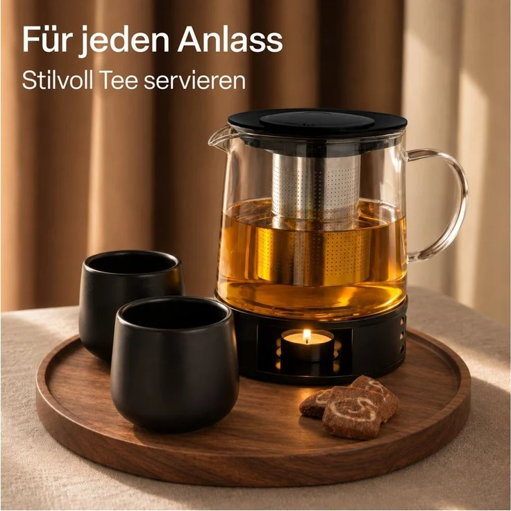 MiaMio Teekanne mit Stövchen und Siebeinsatz, 1,5 l, 1,5 l, (Set, 4-St, mit Stövchen), Borosilikatglas, mit Siebeinsatz – Bild 4