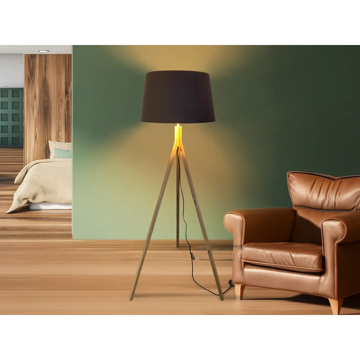 meineWunschleuchte Stehlampe mit Dreibein, Holz / Samt Braun / Gold, ohne Leuchtmittel, Höhe 157 cm – Bild 6