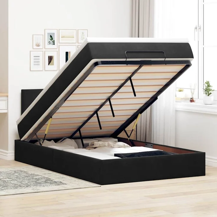 vidaXL Ottomane Bett mit Matratze & LEDs Schwarz 120x190 cm Samt 3312538 – Bild 1