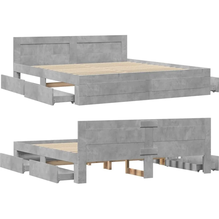 vidaXL Bettgestell mit Kopfteil Betongrau 200x200 cm Holzwerkstoff 3295537 – Bild 7