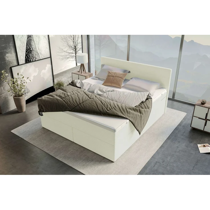 Sofa Dreams - Boxspringbett Valerio - Cordstoff - Creme - 140x200 cm – Bild 4