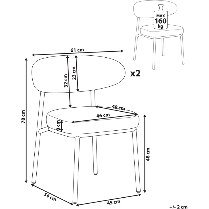 Esszimmerstuhl 2er Set WINTON Bouclé Cremeweiß – Bild 2